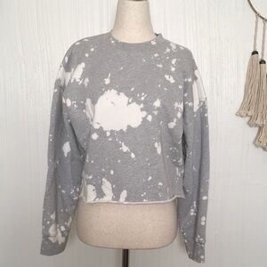 $185 Frame Denim tie dye splatter print cropped sweatshirt  grey white XS cotton